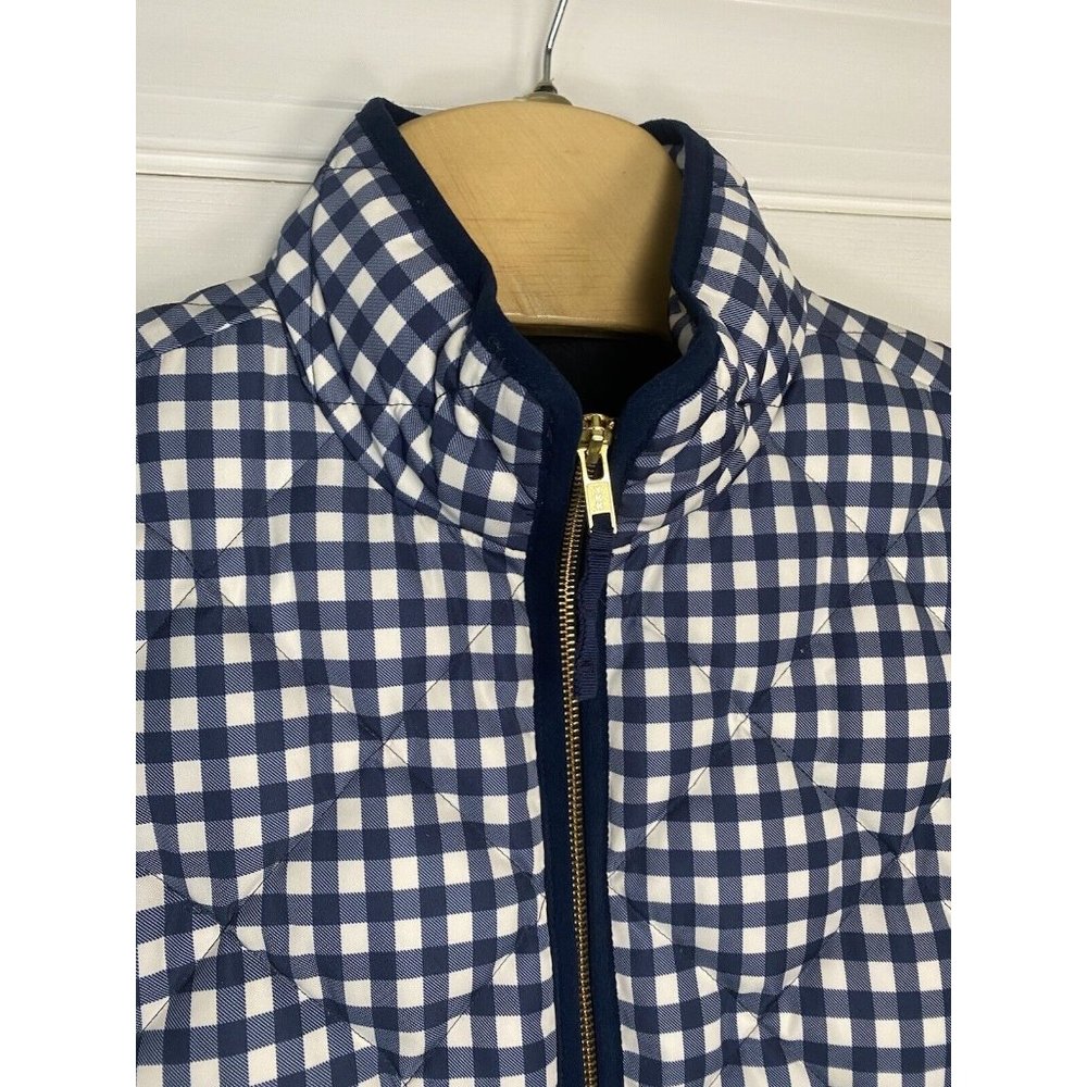J.Crew Women’s Quilted Excursion Full Zip Vest Blue Gingham Large Down - Picture 3 of 7